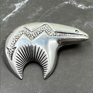 Vintage 1989 Navajo Pewter Spirit Bear Pin Pendant